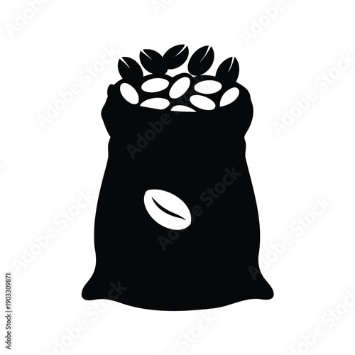 Black and white coffee beans in a bag silhouette vector illustration, coffee beans in bag silhouette vector illustration
