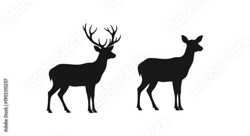 Two Deer Silhouettes Standing Side by Side.
