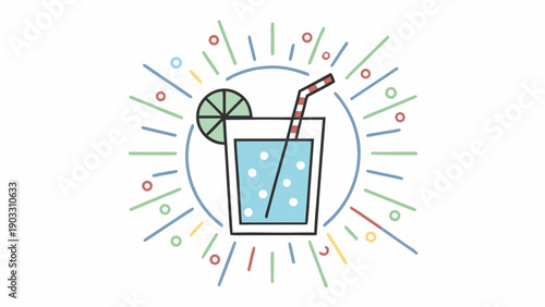 Vibrant cocktail glass with fresh lime and straw summer drink