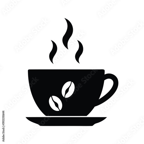 Steaming coffee cup with coffee beans silhouette vector illustration for coffee lovers, coffee cup with beans silhouette vector illustration