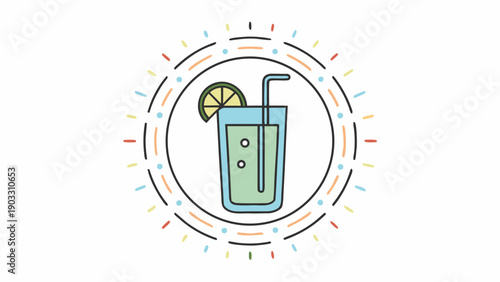 Refreshing lime drink in glass with straw and slice