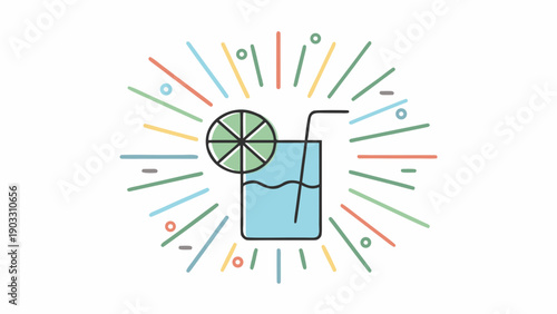 Refreshing summer cocktail with lime wheel and straw vector