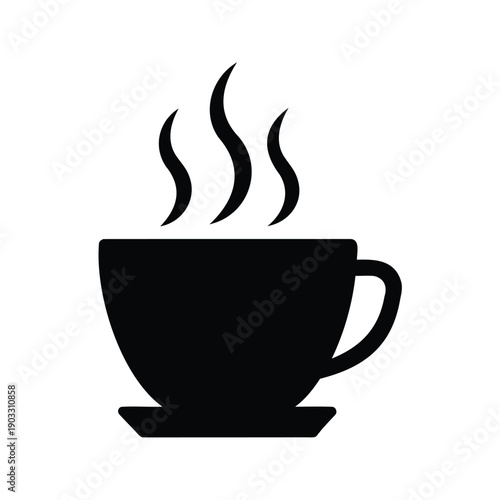 Silhouette of a steaming cup of coffee on a saucer, vector illustration design, coffee cup with steam silhouette vector illustration