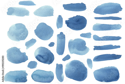 Set of vector blue brush strokes.Watercolor texture splatters. Grunge rectangle text boxes. Frames for text or quote.	