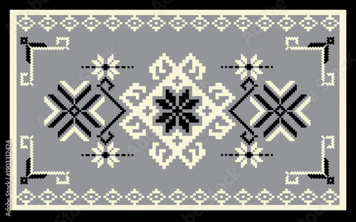Seamless Nordic Folk Geometric Pattern in Monochrome Style