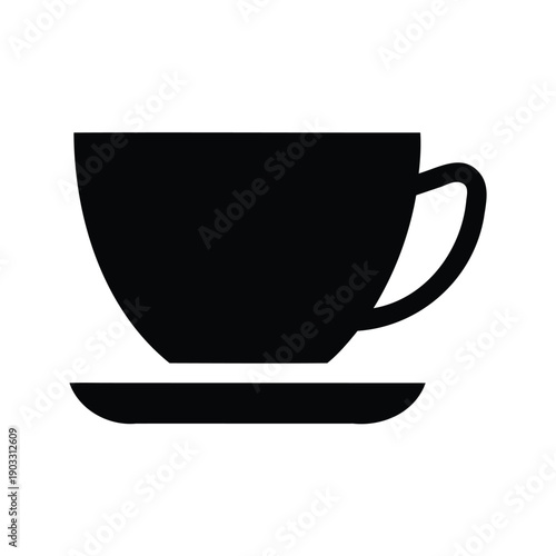 Silhouette of a coffee cup with saucer, elegant black and white vector illustration for design projects, espresso cup silhouette vector illustration
