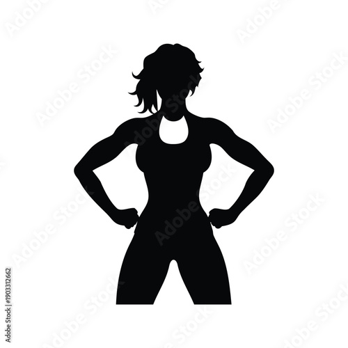 Confident woman with hands on hips showcasing powerful silhouette vector illustration, fitness woman silhouette vector illustration