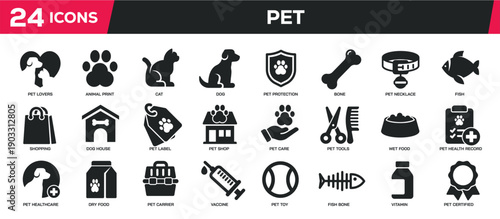 Pet solid icons collection. Perfect pixel on transparent background. Vector illustration