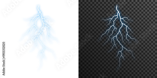 Foto Realistic blue lightning bolt PNG isolated on transparent background with electr
