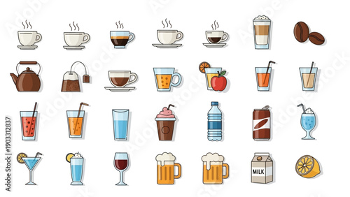 Various types of drinks icons.