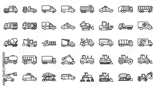 Various Vehicle Icons and Illustrations Collection.
