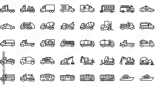 Various Vehicle Icons in Black and White.