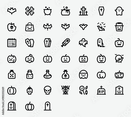 Halloween Spooky Line Icon Set