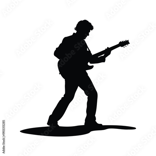 A musician playing guitar on stage silhouette vector illustration design, guitarist playing on street silhouette vector illustration