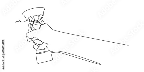 Vector design of connected lines of a hand lifting a victory trophy eps 2