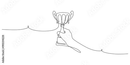 Vector design of connected lines of a hand lifting a victory trophy eps 1