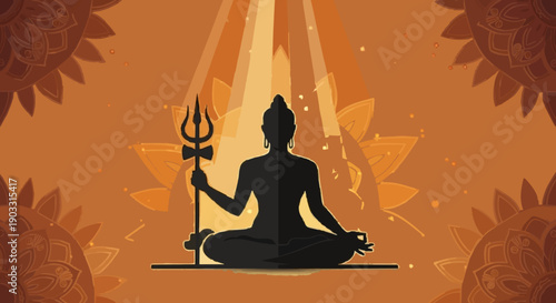 Maha Shivratri, Lord Shiva Silhouette vector Illustration, Traditional Festival Poster Banner Design