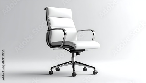 Modern white office chair with chrome accents against a soft, light background