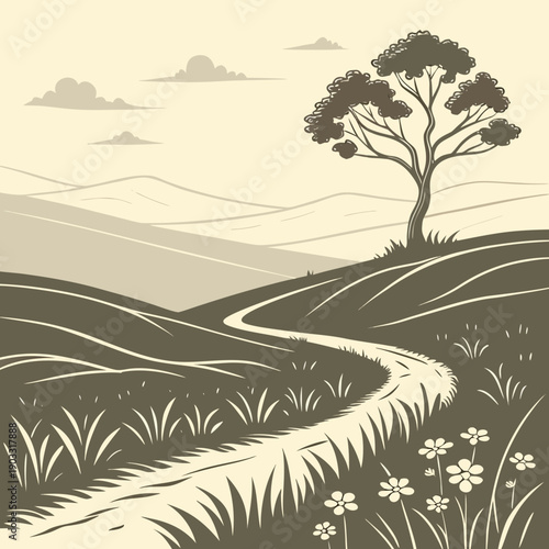 Abstract vector illustration of a fantasy plain with glowing elements, representing a journey into the unknown.