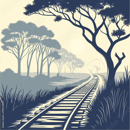 Stylized abstract parallel paths stretching towards an infinite horizon, representing future journeys and decisions. Clean vector.