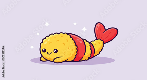 Cute Cartoon Tempura Shrimp Illustration.