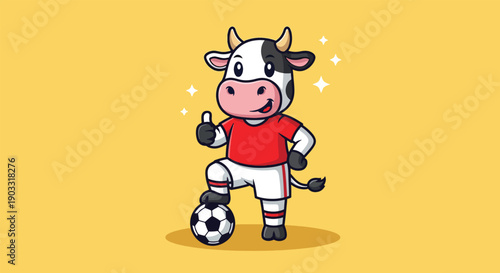 Cute Cow Football Player Giving Thumbs Up Cartoon Vector.
