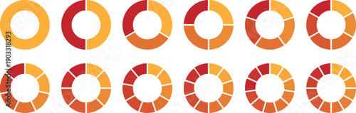 Pie chart color icons. Segment slice sign. Circle section graph.