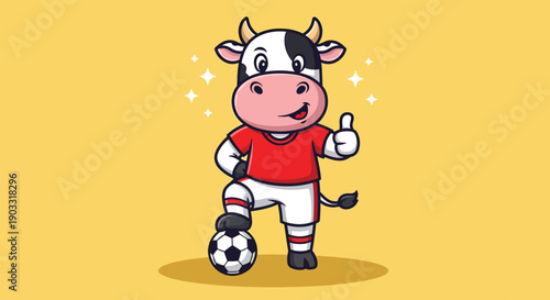 Cute Cow Football Player Giving Thumbs Up Illustration.
