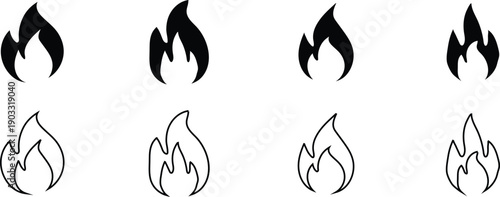 Seamless pattern silhouette flame or fire set.