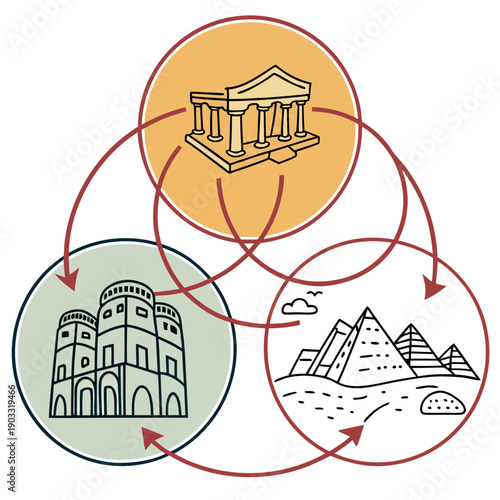 Abstract journey through time represented by layered circular patterns, symbolizing cycles, progress, and continuity.