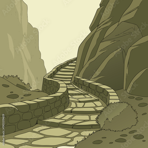 Journey through winding routes carved in stone, representing a challenging path through rugged terrain and historical passage.