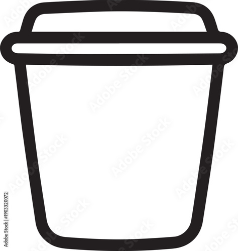A minimalist black outline of a to-go coffee cup.  This simple graphic conveys a sense of convenience and caffeine enjoyment. 