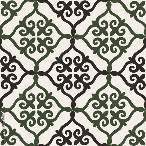 Wallpaper Mural Dense Central Asian Nomadic Seamless Pattern with Repeating Ram Horn Ornaments Torontodigital.ca