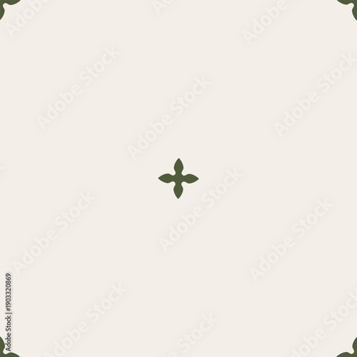 Seamless Central Asian nomadic pattern featuring green cross shaped zoomorphic ornaments on a white background