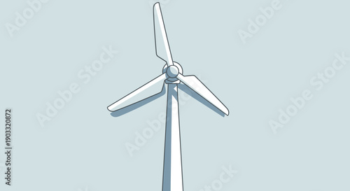 Single Wind Turbine Generating Clean Renewable Energy on a Light Blue Background