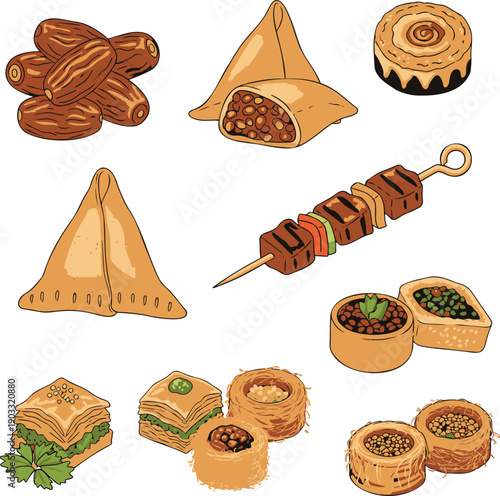 A variety of traditional Indian sweets and snacks are displayed on a white background