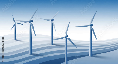 Wind Turbines on an Undulating Landscape Generating Clean Renewable Energy under a Blue Sky