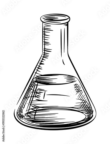 Hand Drawn of a Laboratory Flask Filled With Liquid White Background science beaker