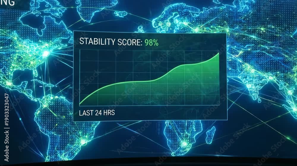Monitor Internet Connection Stability Live network monitoring display shows global map with stability score ...