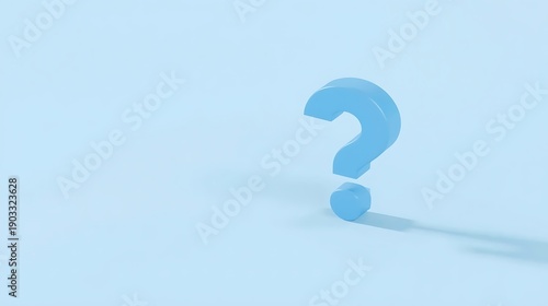 Isolated light blue 3D question mark on light blue background, representing inquiry, doubt, curiosity, and search for understanding and knowledge