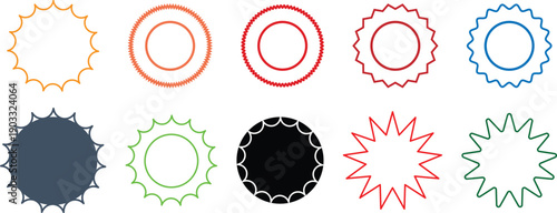 Decorative Sunburst Badges And Seals Set Of Colorful Circular Emblems For Design Projects