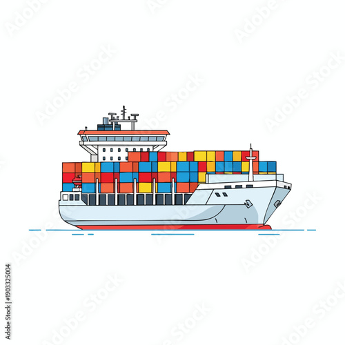Large cargo ship carrying colorful containers at sea