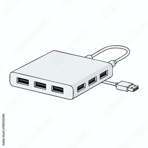 USB Hub with Multiple Ports and Cable