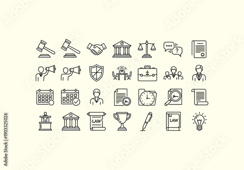 Vector Design Icon Ilustration Law Justice Icons Symbols Legal Concept.