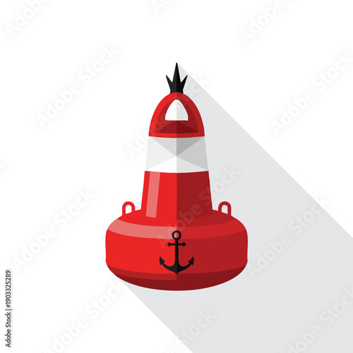 Red Buoy Icon with Anchor Symbol