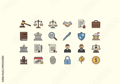 Vector Design Icon Ilustration Law Justice Icons Symbols Legal Concept.