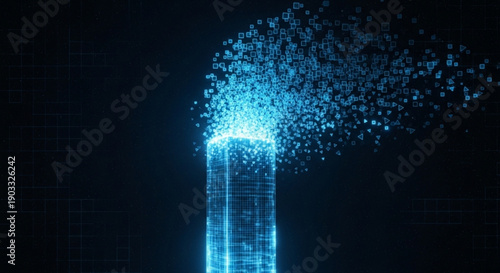 Digital data transmission through glowing blue pipeline