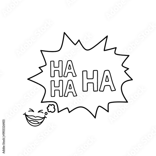 Comic Speech Bubble with "HA HA HA" Laughter Text and Mouth Symbol, Expressing Joyful Amused Emotion, Isolated White Background