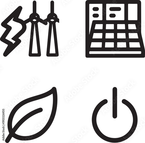 Collection of icons depicting technology, nature, and office equipment Vector
