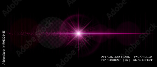 Bright optical lens flare with glowing particles, smooth reflections, and soft transparency. Perfect for overlays, highlights, and digital effects.